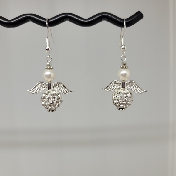 Sterling Silver Sparkly Angel Earrings - Picture 4 of 7